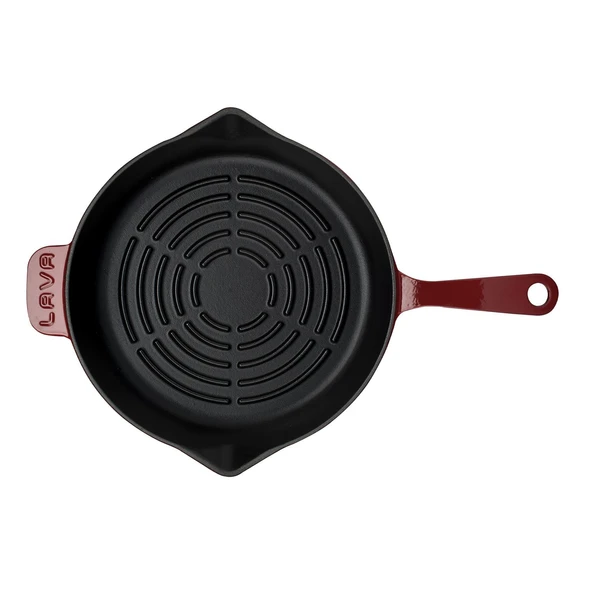 Lava Döküm Yuvarlak Izgara Tava Döküm Demir Yekpare Saplı Radyal Dokulu İç Yüzey Çap(Ø)28cm.-Bordo - Resim 3