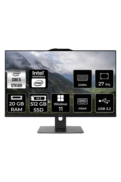 MSI Modern AM272P i5 1235U 20GB 512GB SSD 27" FHD W11P All In One Bilgisayar & PER4 Bellek ürün görseli
