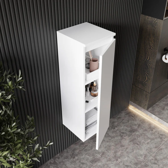 Karen Banyo Deniz 80 Cm Lavabolu, Aynalı Banyo Dolabı, Lavabo Dahil, Boy Dolabı Dahil, Beyaz - 5
