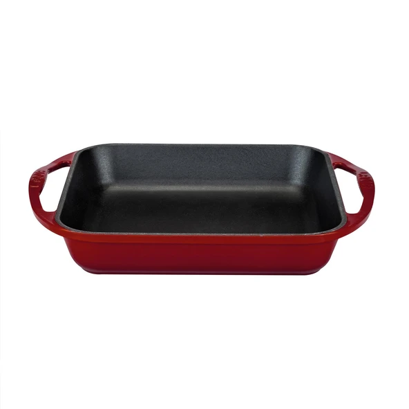 Lava Döküm Kare Kızartma Tavası Döküm Demir Yekpare Çift Kulplu Ölçü 26x26cm.-Bordo ürün görseli 1