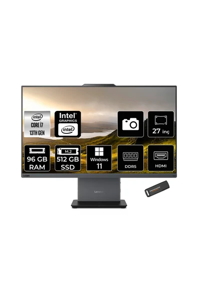 LENOVO ThinkCentre Neo 50A i7 13620H 96GB DDR5 512GB SSD 27" FHD IPS W11H Siyah All in One PC & PER4 ürün görseli