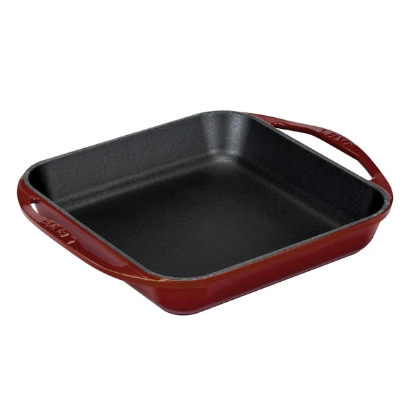 Lava Döküm Kare Kızartma Tavası Döküm Demir Yekpare Çift Kulplu Ölçü 26x26cm.-Bordo - Resim 2