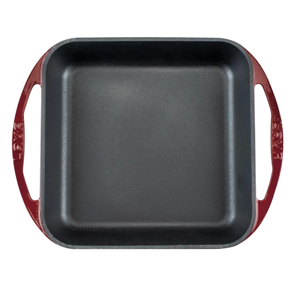 Lava Döküm Kare Kızartma Tavası Döküm Demir Yekpare Çift Kulplu Ölçü 26x26cm.-Bordo - Resim 3