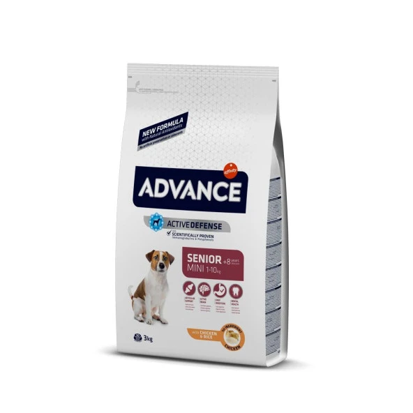 Advance Senior Mini +8 Tavuklu Küçük Irk Yaşlı Köpek Maması 3 Kg