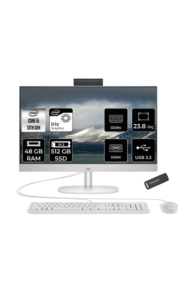 HP ProOne 240 G10 i5 1335U 48GB 512GB SSD Iris Xe Graphics 23.8" FHD FDOS All In One PC Beyaz & PER4 ürün görseli