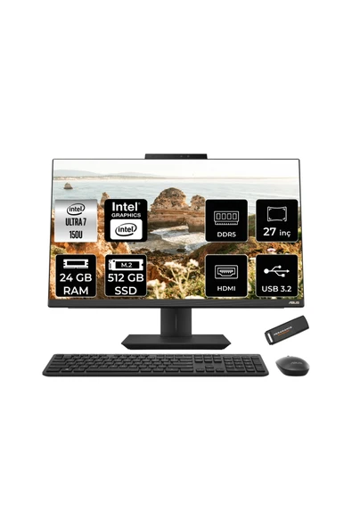 ASUS A5702WVARK Ultra 7 150U 24GB DDR5 512GB SSD Intel Graphics 27" FHD FDOS Siyah All in One & PER4 ürün görseli