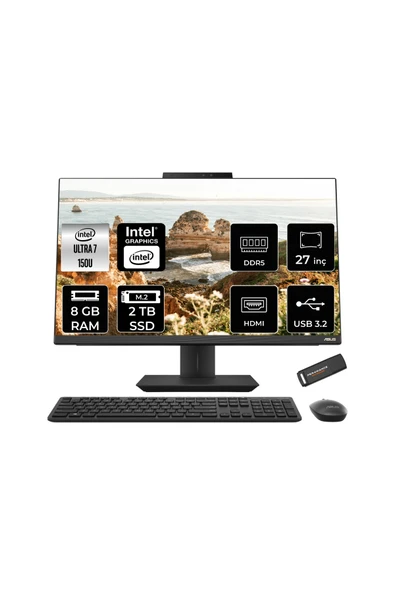 ASUS A5702WVARK Ultra 7 150U 8GB DDR5 2TB SSD Intel Graphics 27" FHD FDOS Siyah All in One & PER4 ürün görseli