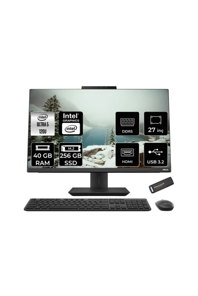 ASUS A5702WVARK Ultra 5 120U 40GB DDR5 256GB SSD Intel Graphics 27" FHD FDOS Siyah All in One & PER4 ürün görseli