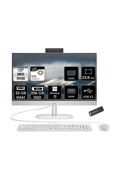 HP ProOne 240 G10 i5 1335U 32GB 256GB SSD Iris Xe Graphics 23.8" FHD W11P All In One PC Beyaz & PER4 ürün görseli