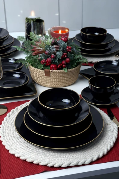 Keramika Ege Siyah Gold Yemek/Kahvaltı Takımı 44 Parça 6 Kişilik