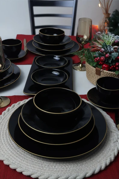 Keramika Ege Siyah Gold Yemek/Kahvaltı Takımı 44 Parça 6 Kişilik - 2