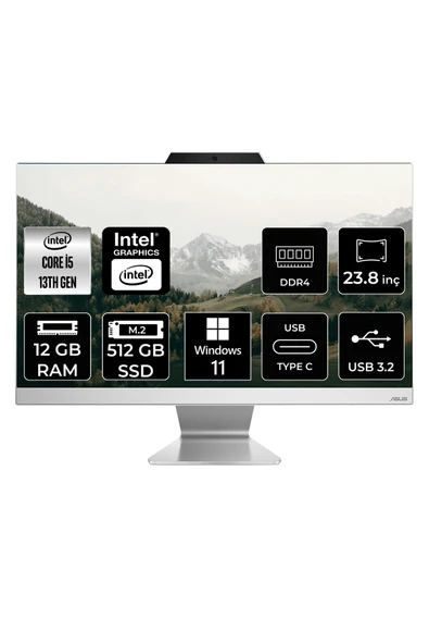ASUS A3402 i5 1335U 12GB 512GB SSD 23.8" FHD W11P All In One Bilgisayar & Per4 Bellek ürün görseli