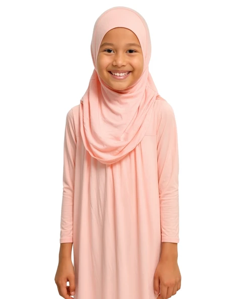 Penye Kendinden Başörtülü Çocuk Namaz Elbisesi Açık Pembe/ 6-7-8 yaş - 4