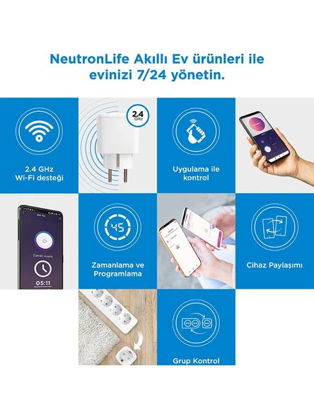 Neutron NTL-SW01 Akıllı Wi-Fi Destekli 16A Akım Korumalı Tekli Priz Uygulama Üzerinden Kontrol - 3