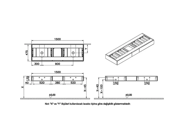 Vitra Origin Çekmeceli Tezgah, 150 cm, Açık Meşe  65697 - Resim 3