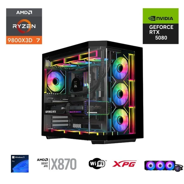 E.POWER  RYZEN 7 9800X3D 32GB DDR5 2TB M.2  RTX 5080 X870 WIFI 1000W 360M ürün görseli 1