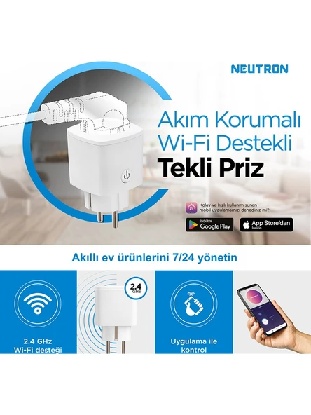 Neutron NTL-SW01 Akıllı Wi-Fi Destekli 16A Akım Korumalı Tekli Priz Uygulama Üzerinden Kontrol - 2