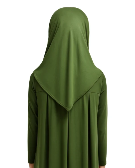 Penye Kendinden Başörtülü Çocuk Namaz Elbisesi Yeşil/ 6-7-8 yaş - 4