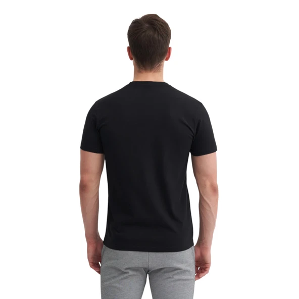 Erkek Slim Fit Bisiklet Yaka Pamuklu Düz Tişört - Resim 10