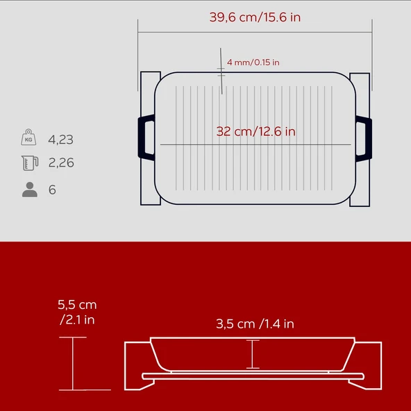 Lava Döküm Dikdörtgen Izgara Tavası Kayın Servis Ahşabı Döküm Demir Yekpare Çift Kulplu Ölçü 26x32cm. - Resim 5