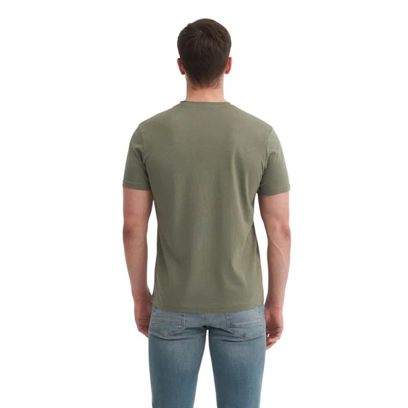 Erkek Slim Fit Bisiklet Yaka Pamuklu Düz Tişört - Resim 7