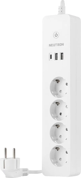 Neutron NTL-SW07 Akıllı Wi-Fi Destekli 4'lü  Akım Korumalı Priz 2 USB Uzatma Kablosu - 4