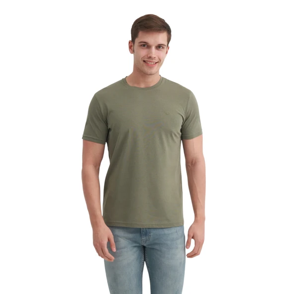 Erkek Slim Fit Bisiklet Yaka Pamuklu Düz Tişört - Resim 6