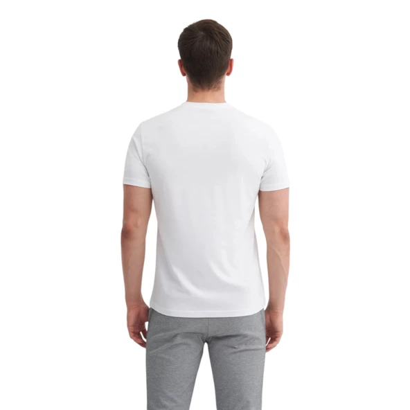 Erkek Slim Fit Bisiklet Yaka Pamuklu Düz Tişört - Resim 4