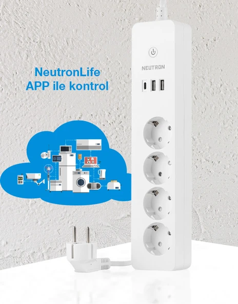 Neutron NTL-SW07 Akıllı Wi-Fi Destekli 4'lü  Akım Korumalı Priz 2 USB Uzatma Kablosu - 2