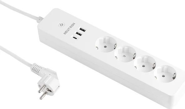 Neutron NTL-SW07 Akıllı Wi-Fi Destekli 4'lü  Akım Korumalı Priz 2 USB Uzatma Kablosu - 5