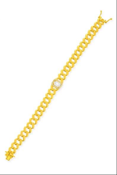 925 Ayar Gümüş Sade Baget Taşlı Gurmet Zincir - Resim 5