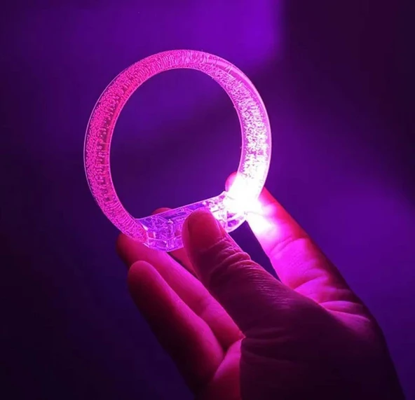 Pembe Led Işıklı Baskı Yapılabilen Pilli Bileklik Bilezik 1,5 cm Genişlik - 1