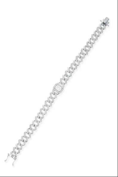 925 Ayar Gümüş Baget Taşlı Gurmet Zincir - Resim 5