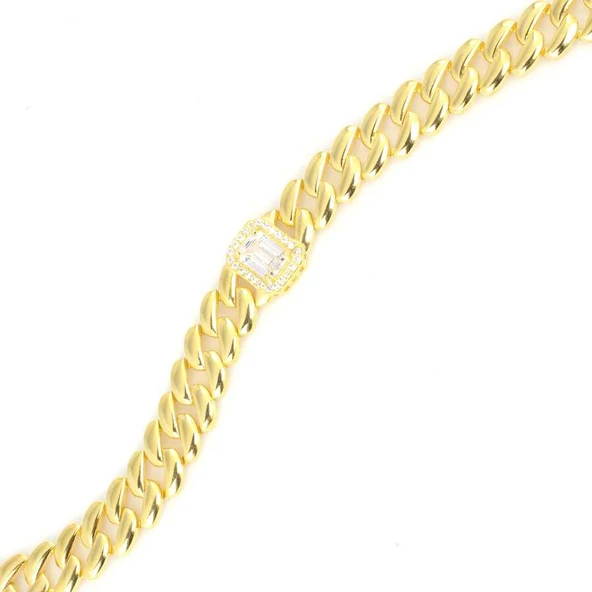 925 Ayar Gümüş Sade Baget Taşlı Gurmet Zincir - Resim 3