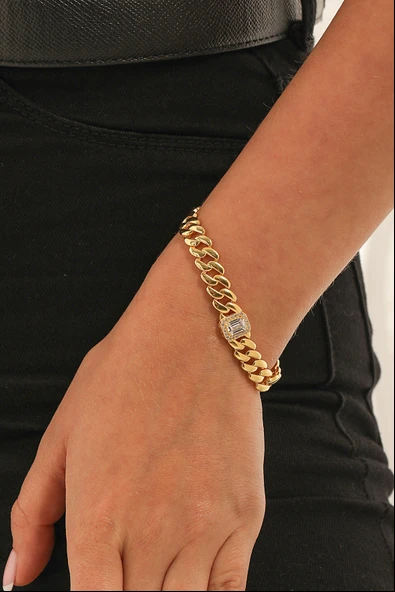 925 Ayar Gümüş Sade Baget Taşlı Gurmet Zincir ürün görseli