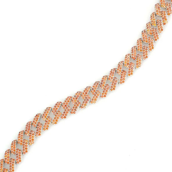 Gümüş Turuncu Taşlı Gurmet Zincir Bileklik - Resim 2