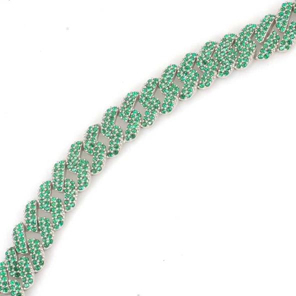 Gümüş Yeşil Taşlı Gurmet Zincir Bileklik - Resim 2