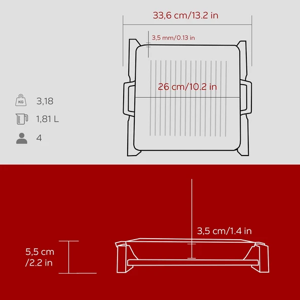 Lava Döküm Kare Izgara Tavası Kayın Servis Ahşabı Döküm Demir Yekpare Çift Kulplu Ölçü 26x26cm.-Bordo - Resim 5
