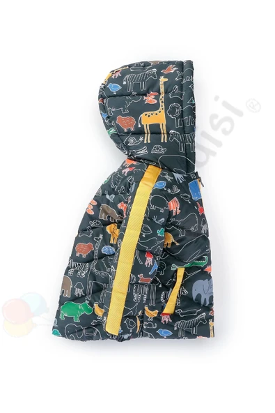 İçi Kürklü Peluş Fermuarlı Kalın Su geçirmez Kapüşonlu Şişme Kar Kışlık Erkek Bebek Mont Çocuk Kaban - 3