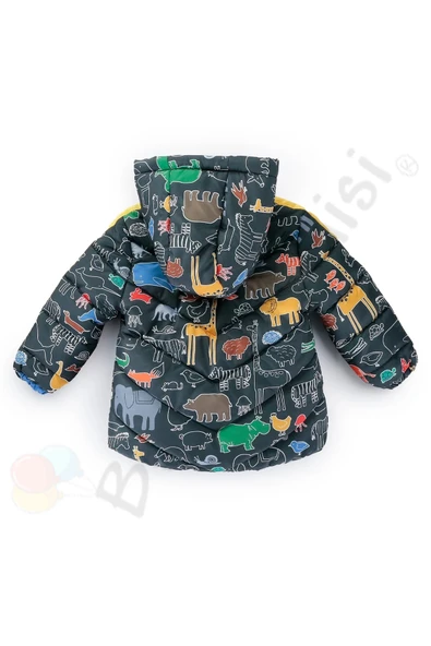 İçi Kürklü Peluş Fermuarlı Kalın Su geçirmez Kapüşonlu Şişme Kar Kışlık Erkek Bebek Mont Çocuk Kaban - 2