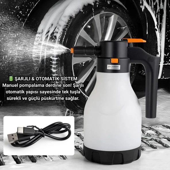 Polham 2 Litre Şarjlı Otomatik Yüksek Basınçlı Araç Yıkama Köpük Püskürtücü El Pompası, Çok Amaçlı Köpük Pompası - Resim 3