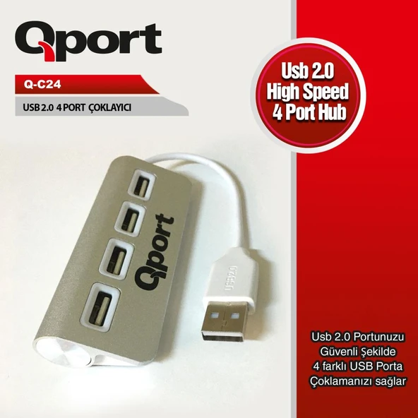 Qport Q-C24  4'lü USB2.0 metal kasa çoklayıcı hub ürün görseli 1