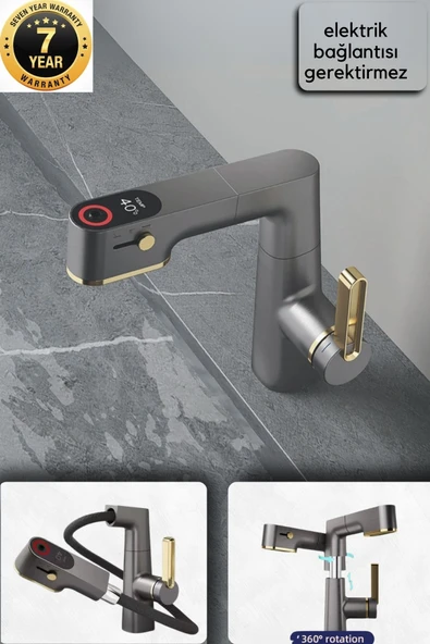 OEM Akıllı Dijital Sıcaklık Led Ekran Banyo Lavabo Bataryası Asansörlü 4 Fonksiyonlu İthal 7 Yıl Garanti ürün görseli