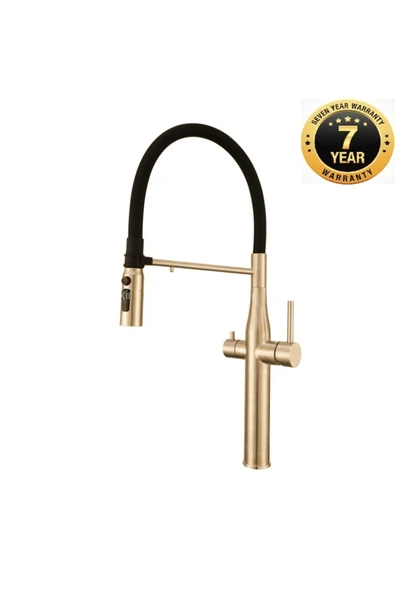 OEM Mutfak Evye Bataryası Dual Flow Su Arıtma Çıkışlı Spiralli Ve Fiskiyeli Mat Gold 7 Yıl Garanti Ithal ürün görseli