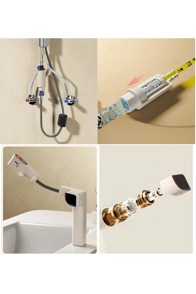 OEM Akıllı Dijital Sıcaklık Led Ekran Banyo Lavabo Bataryası Krem Renk 4 Fonksiyonlu İthal 7 Yıl Garanti - Resim 3