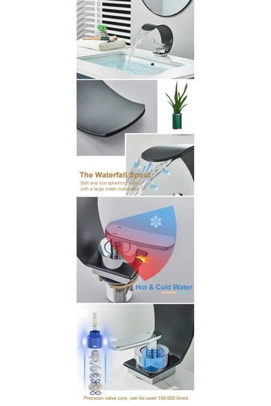 OEM Banyo Lavabo Bataryası Siyah/Krom Şelale 5 Yıl Garantili İthal Yeni Oval Tasarım. - Resim 7