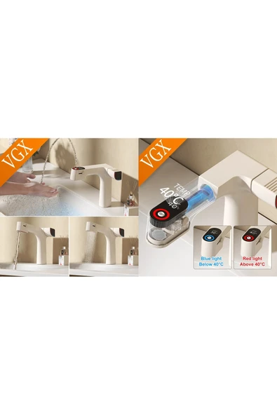 OEM Akıllı Dijital Sıcaklık Led Ekran Banyo Lavabo Bataryası Krem Renk 4 Fonksiyonlu İthal 7 Yıl Garanti - Resim 7