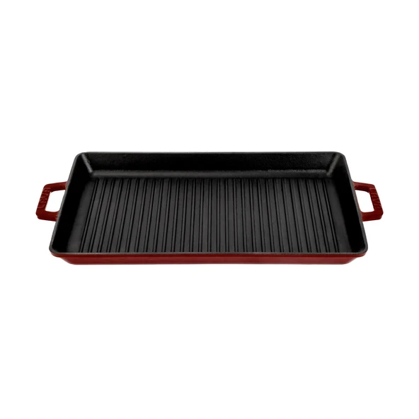 Lava Döküm Dikdörtgen Izgara Tavası Döküm Demir Yekpare Çift Kulplu Ölçü 26x45cm.-Bordo ürün görseli