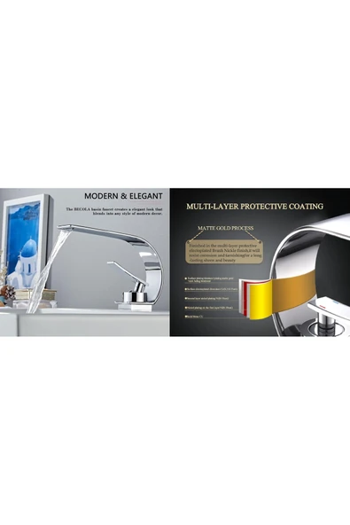 OEM Banyo Lavabo Bataryası Krom Renk Şelale 7 Yıl Garantili İthal Yeni İnce Tasarım. - Resim 5