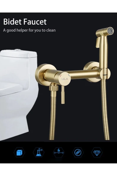 OEM Banyo Tuvalet Bide Basınçlı Püskürtücü Taharet Musluğu Çift Su Girişli Mat Gold İthal 7 Yıl Garanti - Resim 4